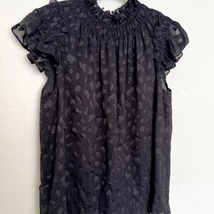 Rebecca Taylor Sleeveless Leopard Metallic Silk-Blend Top in Black Combo Sz Med